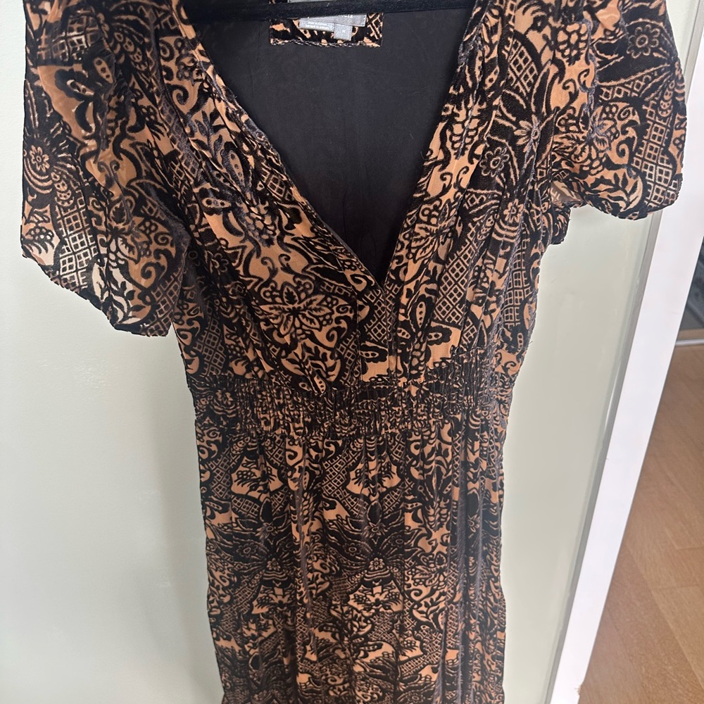 Anthropologie Somerset Maxi Velvet Burnout Dress Tiered Black Floral Size M